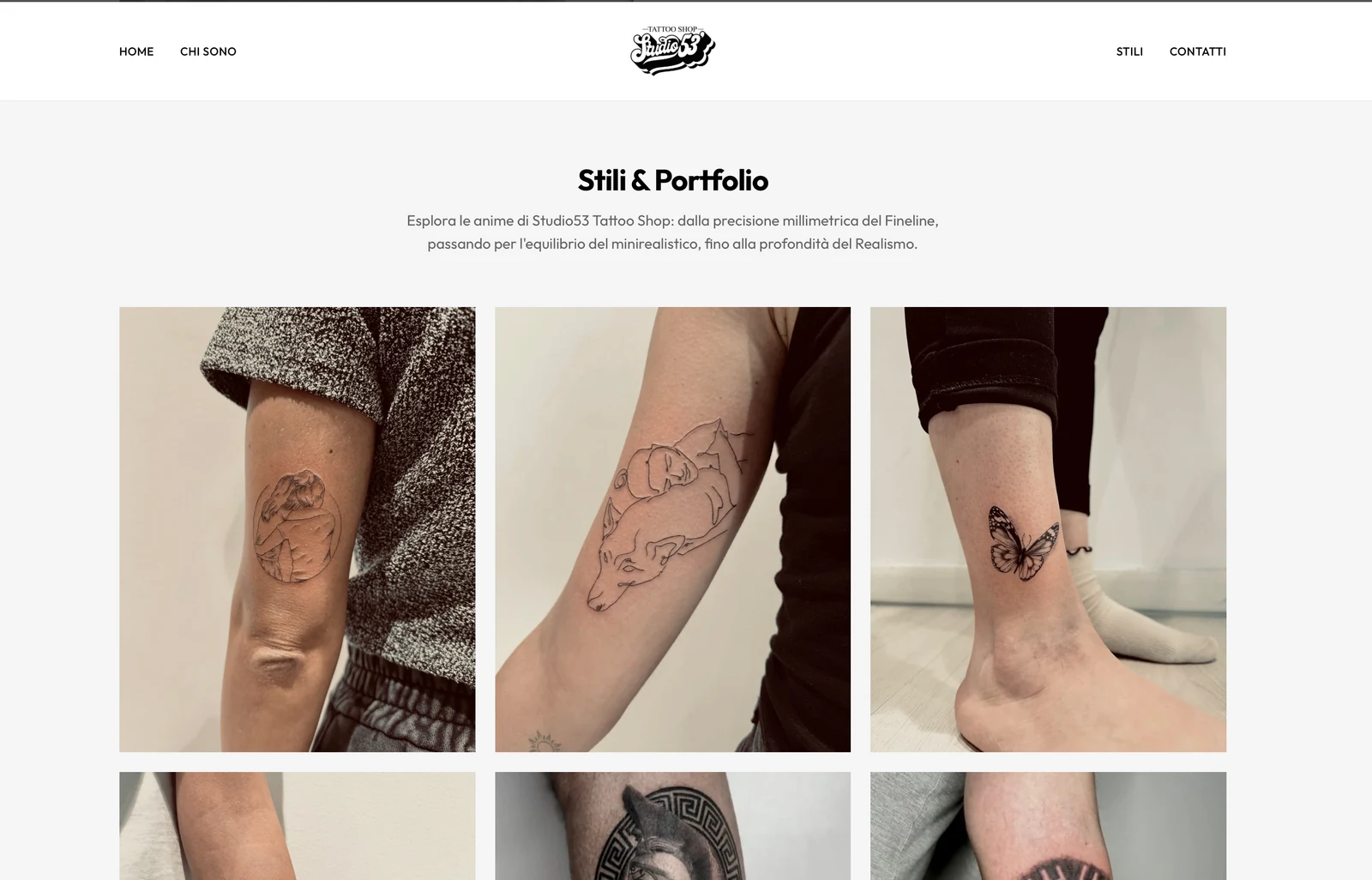 Il sito Studio53 Tattoo Shop, realizzato da JellyFlow